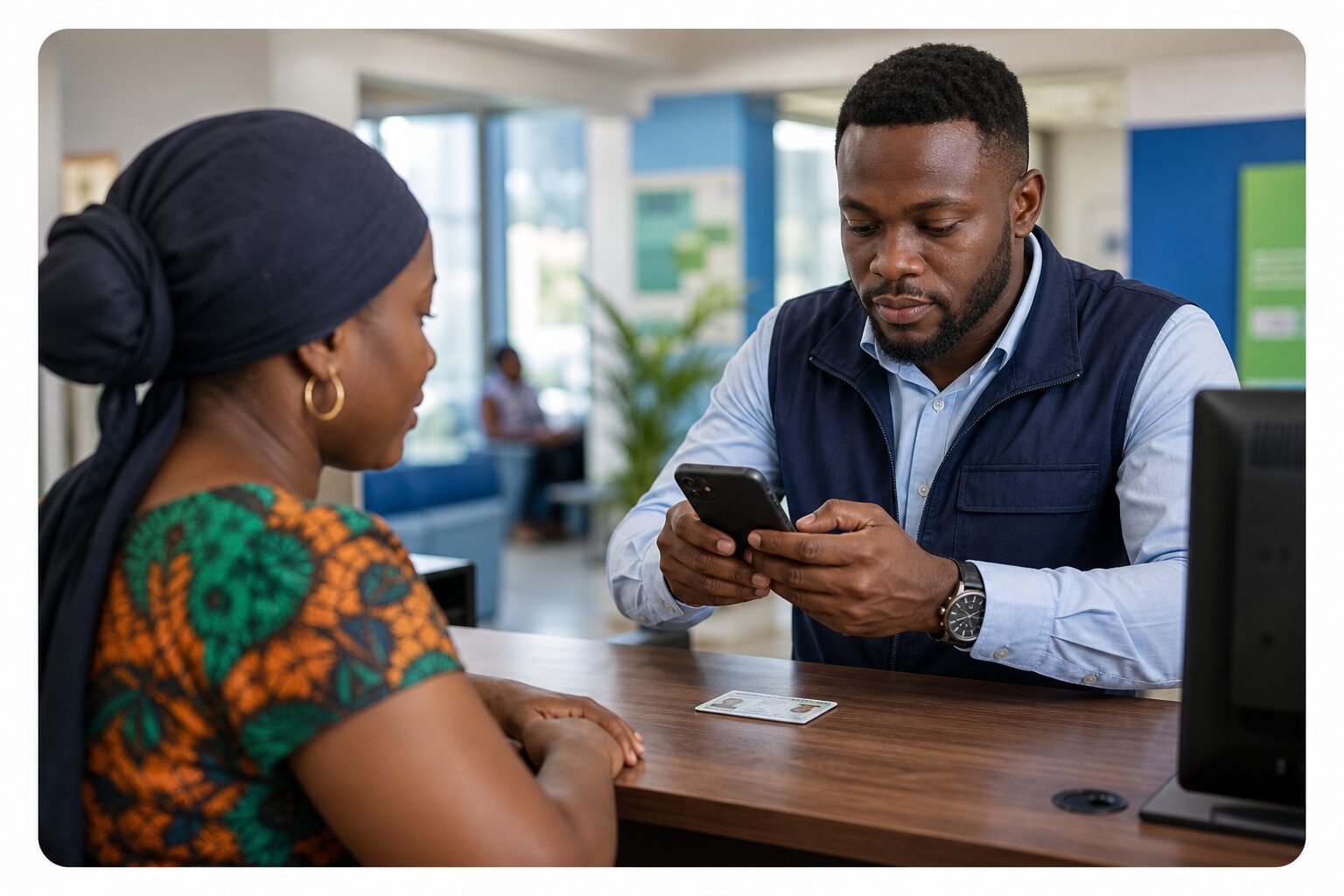 A field agent helping a customer complete identity verification with MiProof